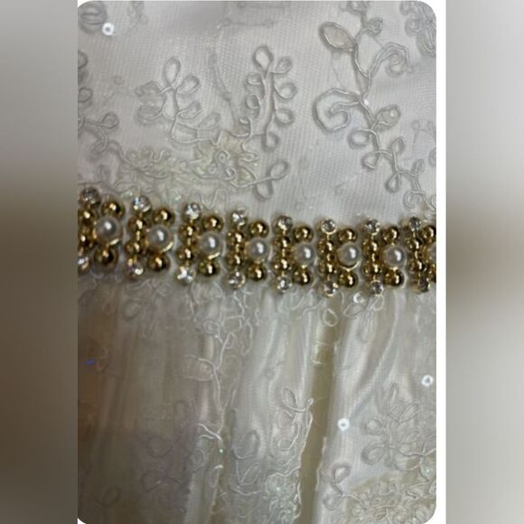 American Princess 5 White Gold Formal  Embroidered  Embellishment Girl's Dress - Picture 7 of 7